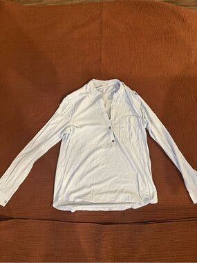 James Perse Pale Blue Collarless Linen-Blend Top